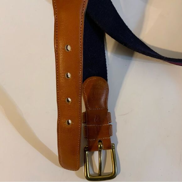 Coach Wool Surcingle Belt Burgundy Navy Blue Stripes Brass Size 36 90 cm - Picture 6 of 7